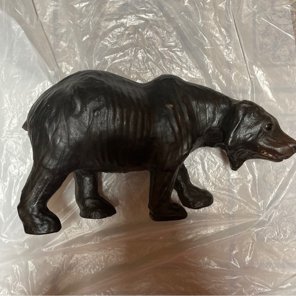 Vintage Bear Covered With Black Leather Skin Handmade...